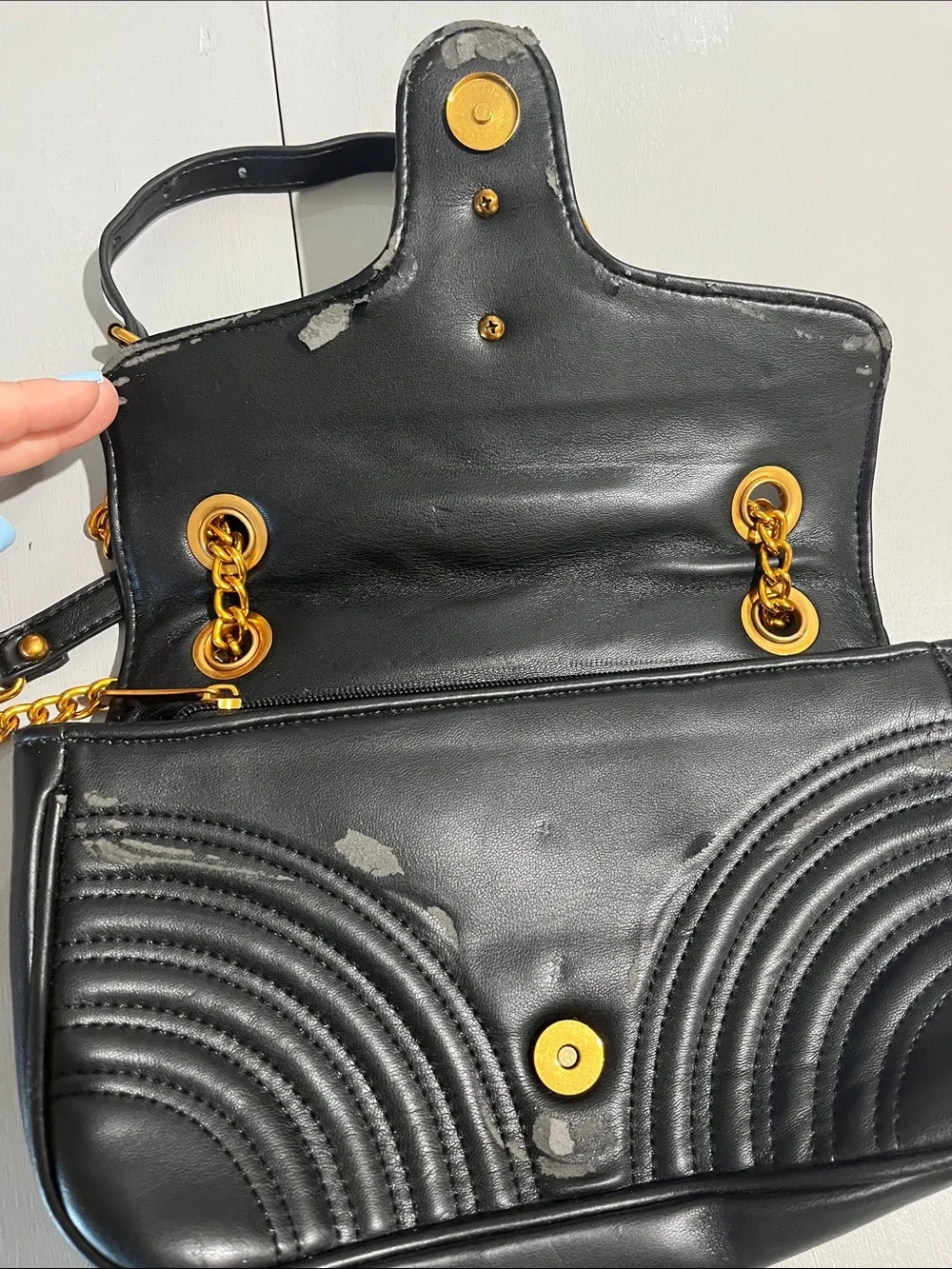 Black Quilted Chain Shoulder Bag with Gold Hardware